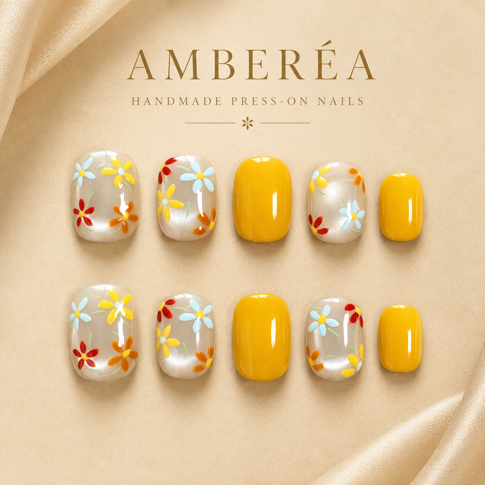 Yellow Daisy Press On Nails | Short Square Floral Fake Nails