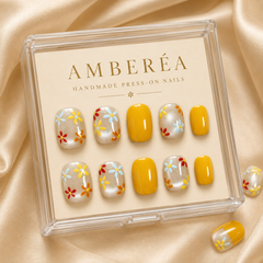 Yellow Daisy Press On Nails | Short Square Floral Fake Nails