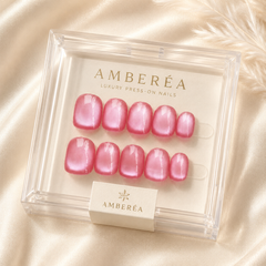 Pink Cat Eye Press On Nails | Short Square Reusable Fake Nails