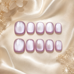 Lavender White Cat Eye Press On Nails | Short Square Reusable Fake Nails