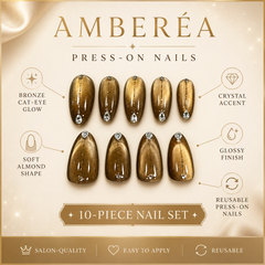 Brown Cat Eye Press On Nails with Rhinestones | Luxury Handmade Fake Nails