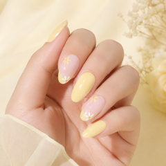 Yellow Daisy Press On Nails | Almond Floral Reusable Fake Nails