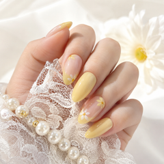 Yellow Daisy Press On Nails | Almond Floral Reusable Fake Nails
