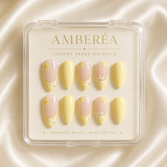 Yellow Daisy Press On Nails | Almond Floral Reusable Fake Nails