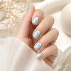 Light Blue Pearl Cat Eye Press On Nails | Short Square Reusable Fake Nails