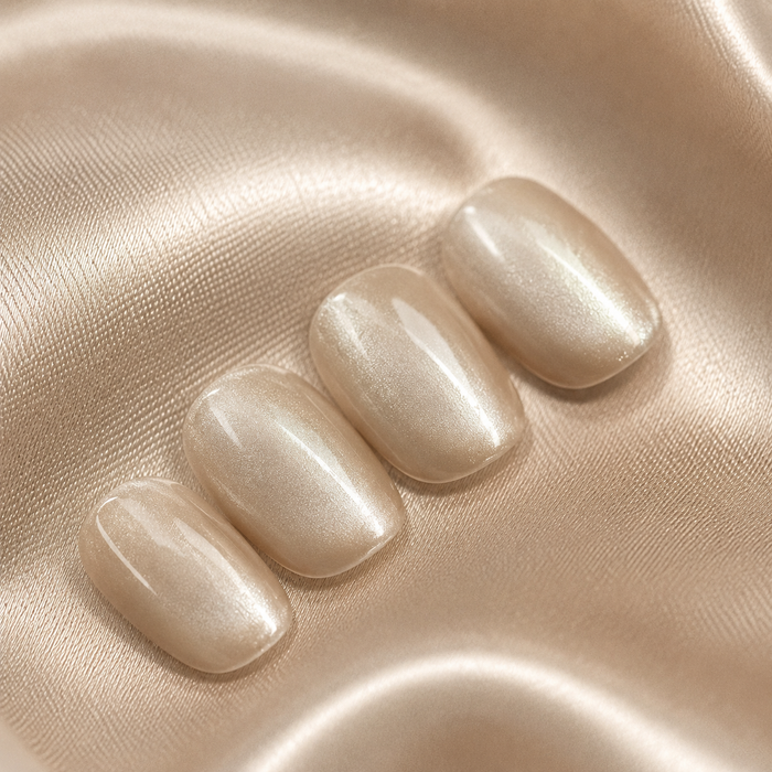 Cream White Pearl Cat Eye Press On Nails | Short Square Bridal Fake Nails