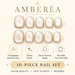 Cream White Pearl Cat Eye Press On Nails | Short Square Bridal Fake Nails