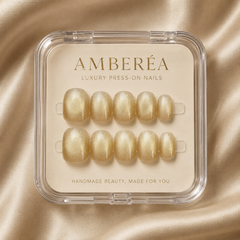 Champagne Gold Pearl Cat Eye Press On Nails | Short Square Bridal Fake Nails
