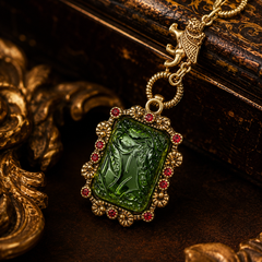 Emerald Green Gold Jewelry Set | Vintage Necklace and Earrings Set