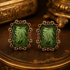 Emerald Green Gold Jewelry Set | Vintage Necklace and Earrings Set