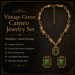 Emerald Green Gold Jewelry Set | Vintage Necklace and Earrings Set