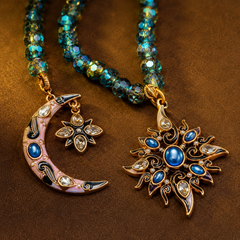 Blue Crystal Moon Star Jewelry Set | Celestial Necklace & Earrings