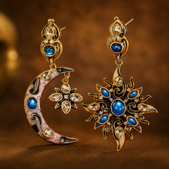Blue Crystal Moon Star Jewelry Set | Celestial Necklace & Earrings