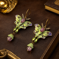 Green Butterfly Dangle Earrings | Vintage Floral Statement Earrings for Women
