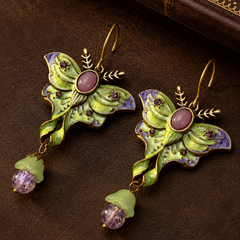 Green Butterfly Dangle Earrings | Vintage Floral Statement Earrings for Women