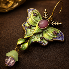 Green Butterfly Dangle Earrings | Vintage Floral Statement Earrings for Women