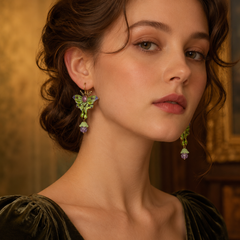Green Butterfly Dangle Earrings | Vintage Floral Statement Earrings for Women