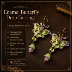 Green Butterfly Dangle Earrings | Vintage Floral Statement Earrings for Women