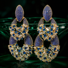 Blue Rhinestone Statement Earrings | Crystal Geometric Earrings for Women