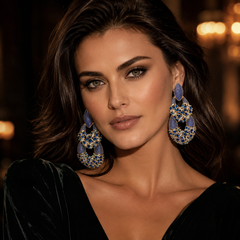 Blue Rhinestone Statement Earrings | Crystal Geometric Earrings for Women