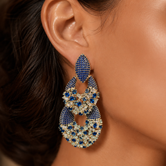 Blue Rhinestone Statement Earrings | Crystal Geometric Earrings for Women
