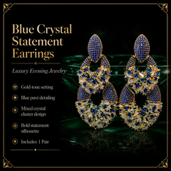 Blue Rhinestone Statement Earrings | Crystal Geometric Earrings for Women