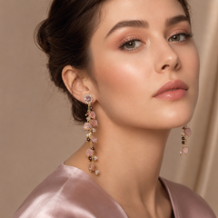 Pink Beaded Tassel Clip-On Earrings | Gold Long Dangle Statement Earrings