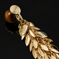 Gold Leaf Tassel Clip-On Earrings | Statement Non-Pierced Dangle Earrings for Women