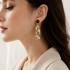 Gold Leaf Tassel Clip-On Earrings | Statement Non-Pierced Dangle Earrings for Women