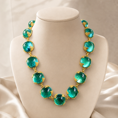 Emerald Green Gold Bracelet | Vintage Adjustable Statement Bracelet for Women