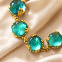 Emerald Green Gold Bracelet | Vintage Adjustable Statement Bracelet for Women