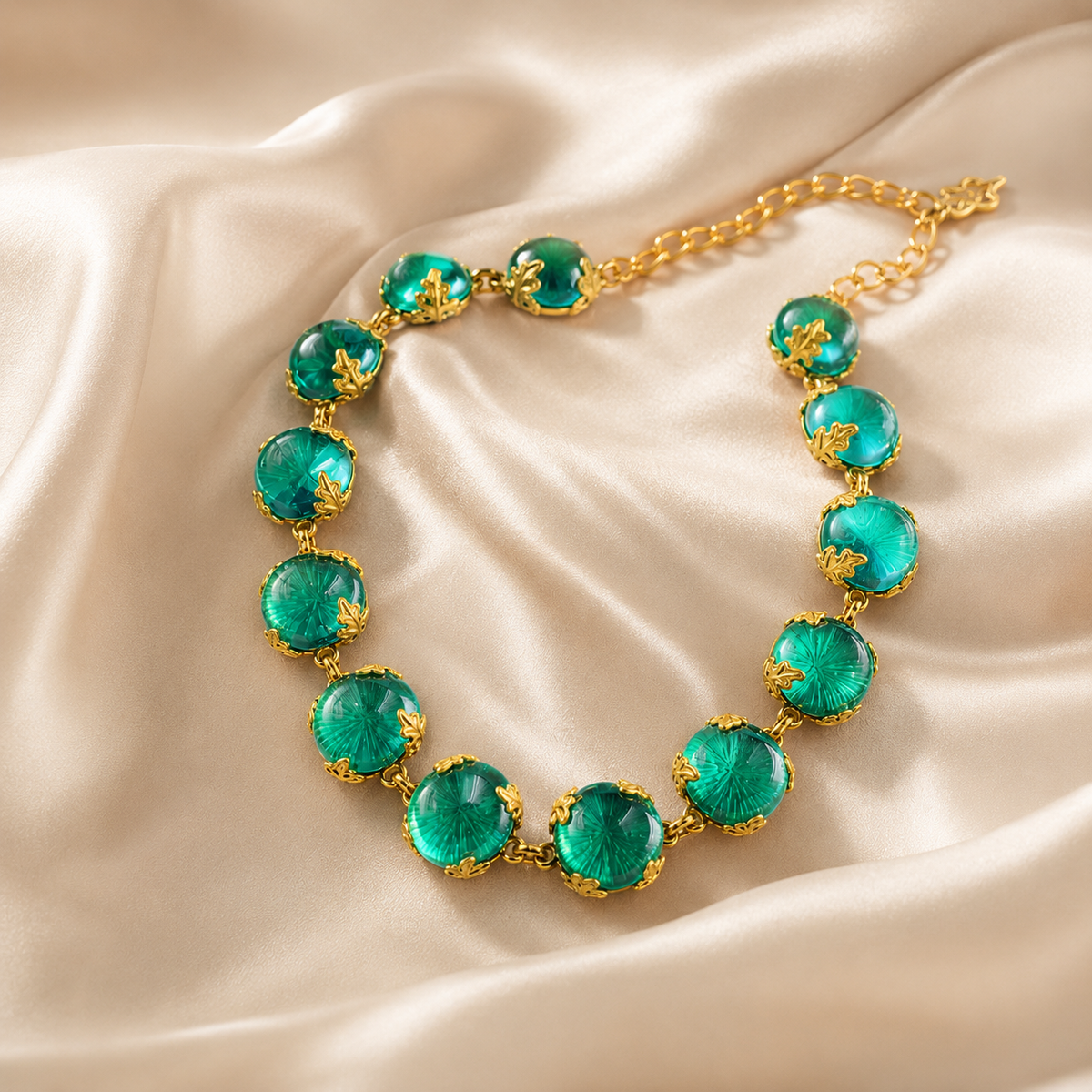 Emerald Green Gold Bracelet | Vintage Adjustable Statement Bracelet for Women