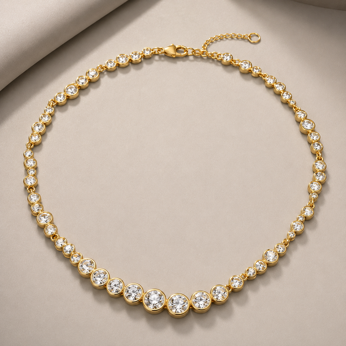 Gold Rhinestone Tennis Necklace | Crystal Statement Necklace for Women