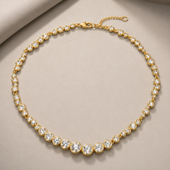 Gold Rhinestone Tennis Necklace | Crystal Statement Necklace for Women