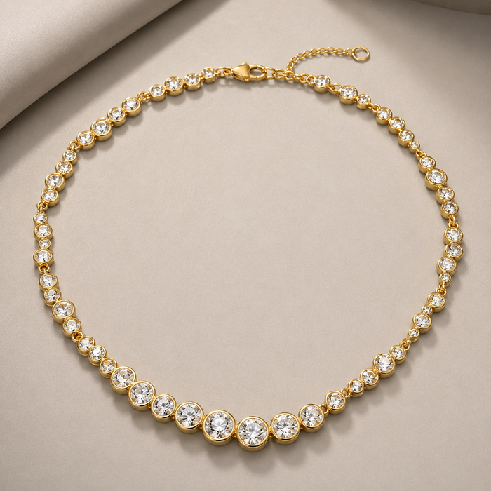 Gold Rhinestone Tennis Necklace | Crystal Statement Necklace for Women