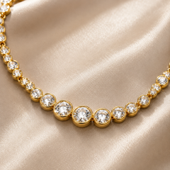 Gold Rhinestone Tennis Necklace | Crystal Statement Necklace for Women