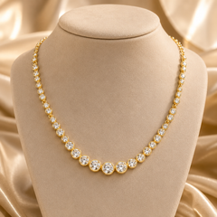 Gold Rhinestone Tennis Necklace | Crystal Statement Necklace for Women