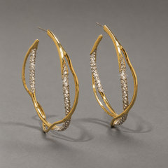 Gold Rhinestone Hoop Earrings | Twisted Crystal Statement Hoops