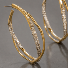 Gold Rhinestone Hoop Earrings | Twisted Crystal Statement Hoops