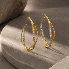 Gold Rhinestone Hoop Earrings | Twisted Crystal Statement Hoops