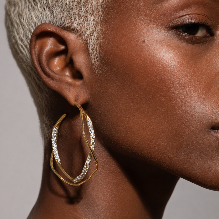 Gold Rhinestone Hoop Earrings | Twisted Crystal Statement Hoops