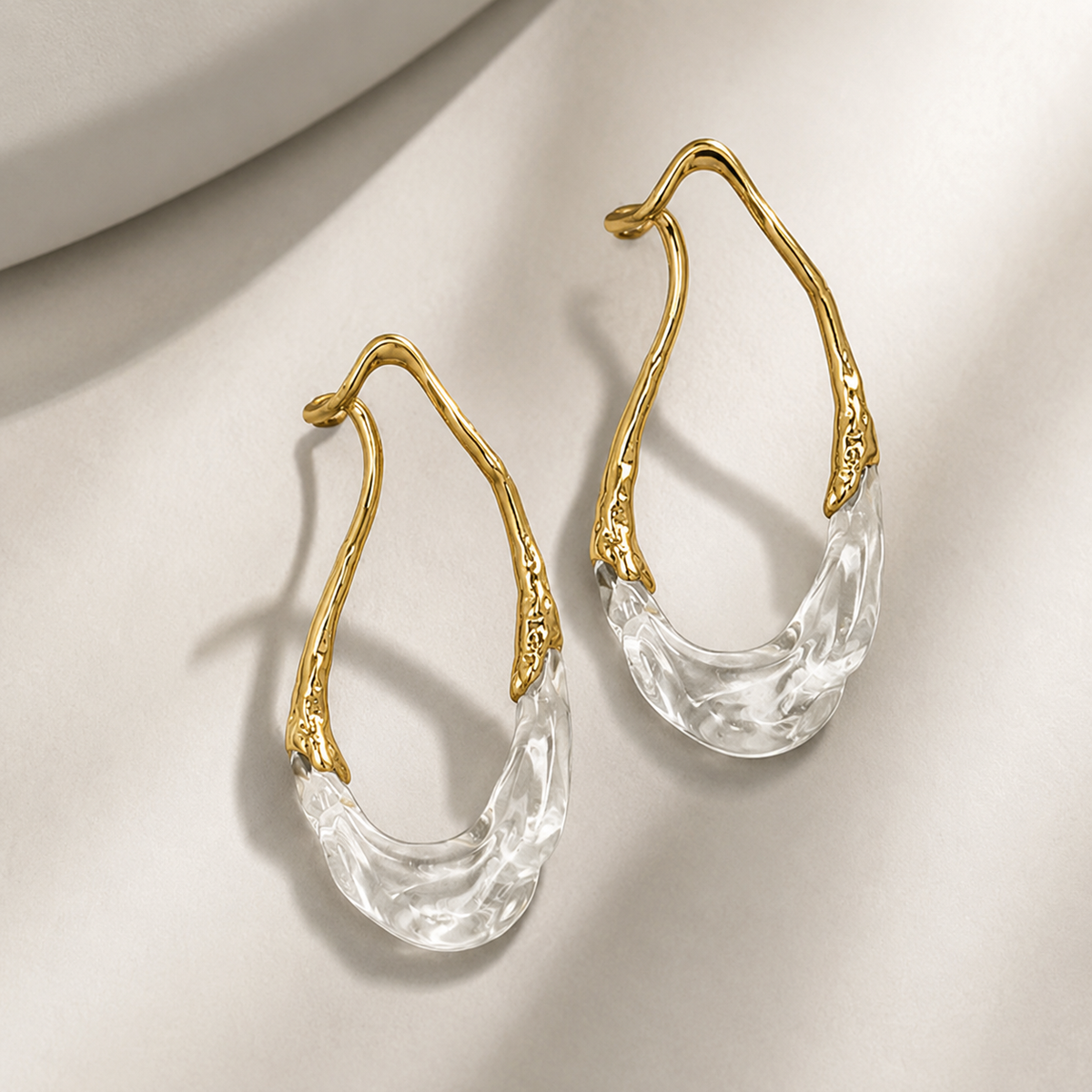 Gold Clear Resin Hoop Earrings | Modern Acrylic Statement Earrings