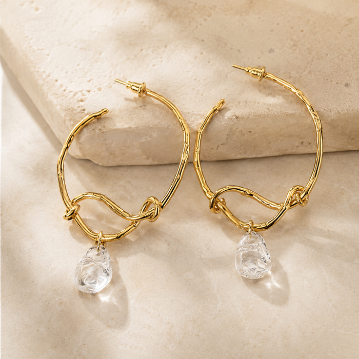 Gold Irregular Hoop Earrings | Clear Drop Statement Earrings
