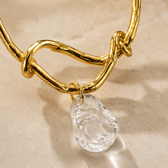 Gold Irregular Hoop Earrings | Clear Drop Statement Earrings