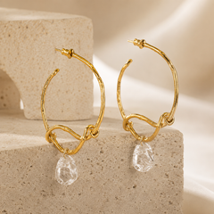 Gold Irregular Hoop Earrings | Clear Drop Statement Earrings