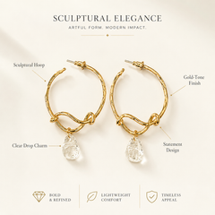 Gold Irregular Hoop Earrings | Clear Drop Statement Earrings