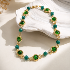 Emerald Green Gold Gemstone Bracelet | Vintage Adjustable Bracelet for Women