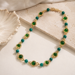 Emerald Green Gold Gemstone Bracelet | Vintage Adjustable Bracelet for Women