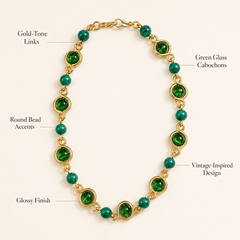 Emerald Green Gold Gemstone Bracelet | Vintage Adjustable Bracelet for Women