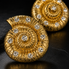 Gold Shell Rhinestone Earrings | Vintage Ocean Statement Stud Earrings